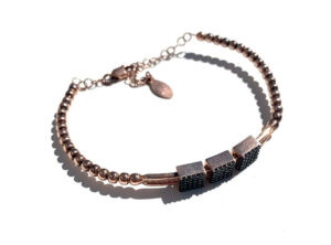 Brazalete de plata de 925mm chapada en oro rosa con circonites blancos y negros