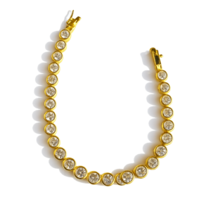 Brazalete de Tenis Chapado en Oro con Zafiros Blancos