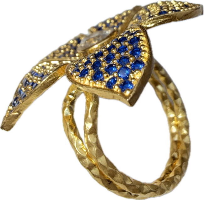Sortija. Bañada en oro con circonites azules. - Imagen 3