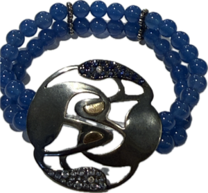 Pulsera de Ágatas Azules con Broche de Plata, Zafiros y Diamantes