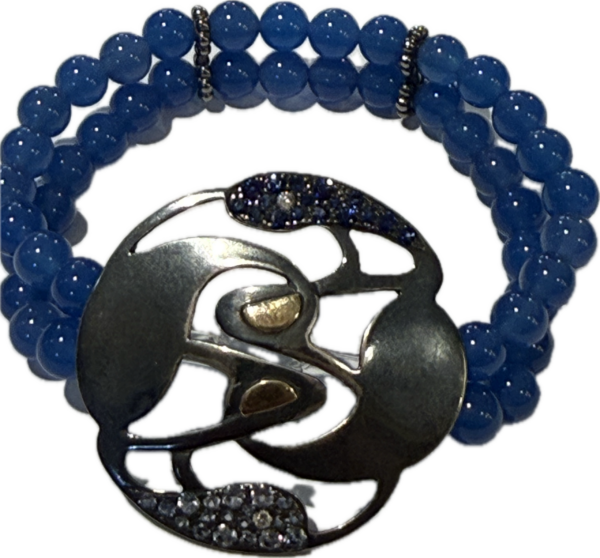 Pulsera de Ágatas Azules con Broche de Plata, Zafiros y Diamantes